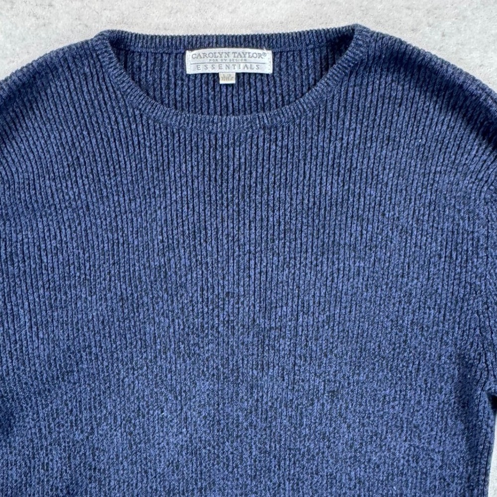Carolyn Taylor Essentials Navy Blue Ribbed Knit Crew Neck Sweater Large